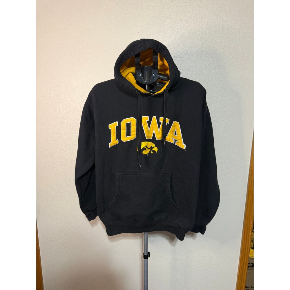 Old Varsity Brand Iowa Hawkeyes Hoodie Black Gold Embroidered Pullover Mens XL